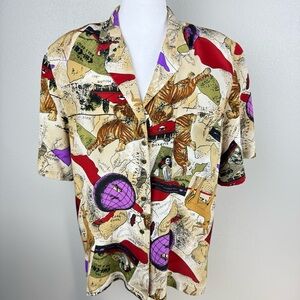 Ciaosport Retro‎ Vintage Button Down Silk Top Women's Size 14